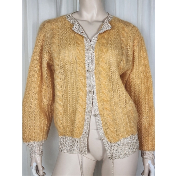 Vtg Mohair Wool knit drawstring cardigan sweater M/L - Picture 6 of 12